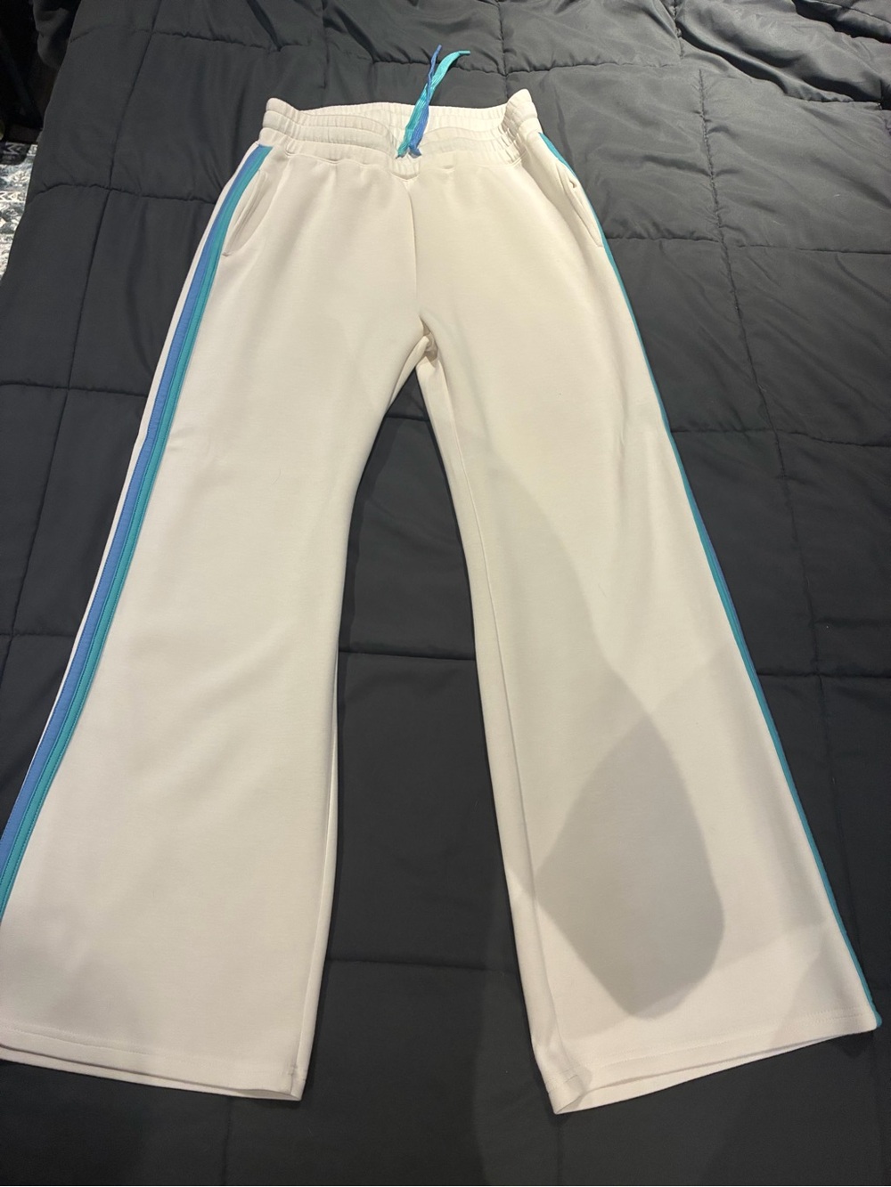 Ocean Drive Cream Track Pants with Blue Side Stripe